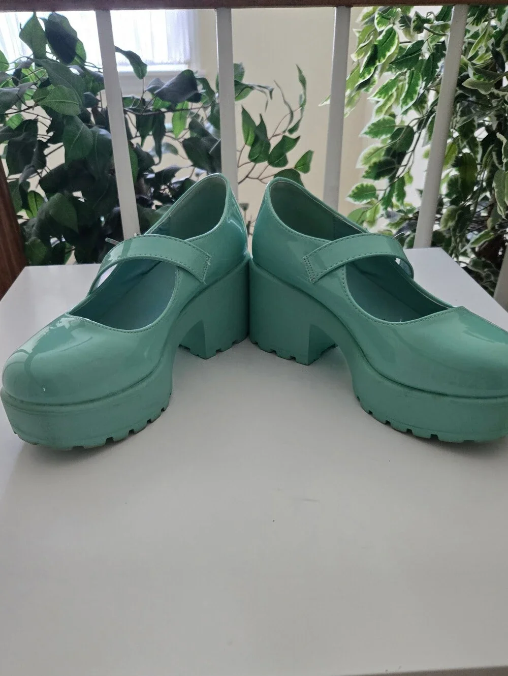 Glossy Mint Platform Mary Jane Pumps